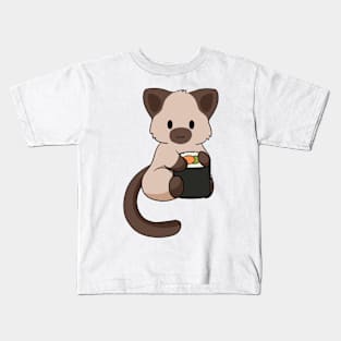 Siamese Cat with Sushi Roll Kids T-Shirt